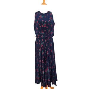 Vintage Adrianna Papell Boutique Cherry Print Maxi Dress Silk Summer Women 10